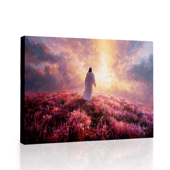 Wallume Store Jesus Floral Meadow Christian Religious Canvas Wall Art Gallery Wrapped for Living Room 12*8 inch