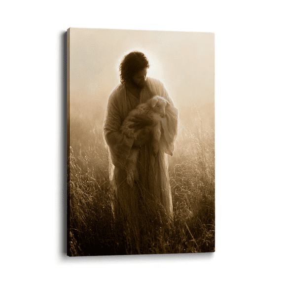 Wallume Store Jesus Lamb Shepherd Christian Rustic Canvas Wall Art Gallery Wrapped for Master Bedroom 12x8 inch