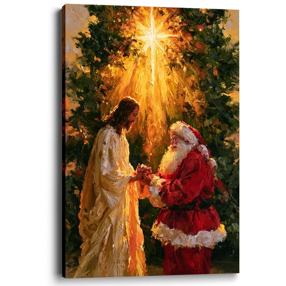 Wallume Store Jesus and Santa Claus Canvas Wall Art Living Room Decor 12x8 inch