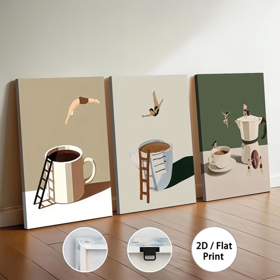 Wallume Store Luxury Whimsical Coffee & Diving 3-Piece Canvas - Living Room Wall Art