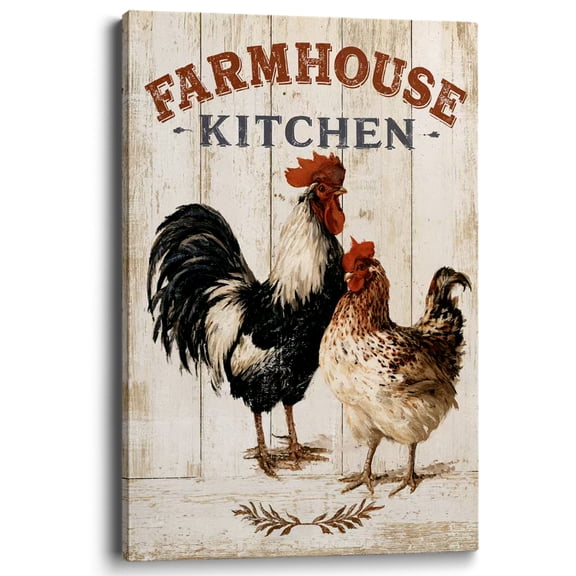 Wallume Store Rustic Country Rooster Farmhouse Kitchen Canvas Art Gallery Wrapped - Country Guest Room 24*16 inch