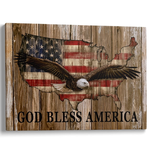 Wallume Store Rustic God Bless America Eagle Flag Canvas Wall Art Home Decor 40x30 Inch