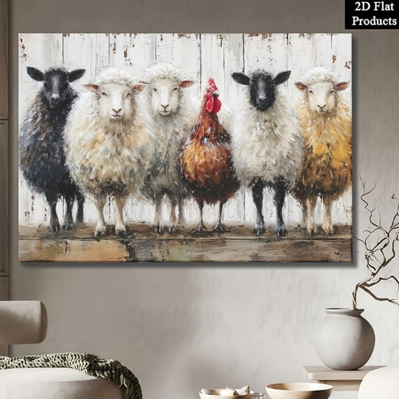 Wallume Store Sheep Rooster Farm Animal Lineup Canvas Wall Art - Affordable Stylish Farmhouse Home Decor