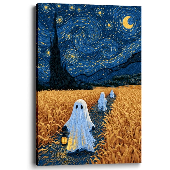 Wallume Store Starry Night Ghost Wheat Field Halloween Canvas Wall Art Decor 12x8 Inch
