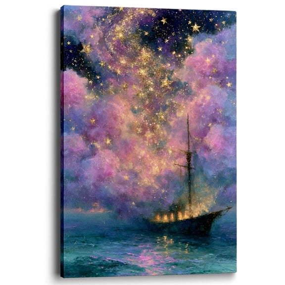 Wallume Store Starry Ship Galaxy Fantasy Dreamy Canvas Wall Art Gallery Wrapped for Bedroom