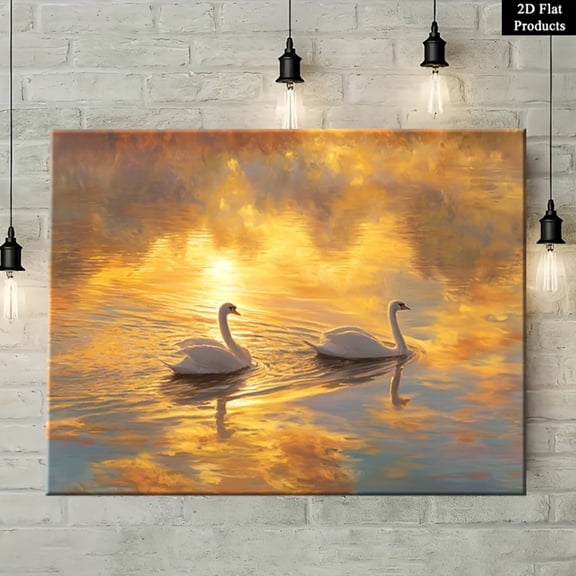 Wallume Store Sunset Swan Lake Canvas Wall Art - Affordable Stylish Romantic Home Decor