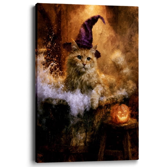 Wallume Store Vintage Spooky Halloween Cat Bath Canvas Wall Art Restroom Toilet