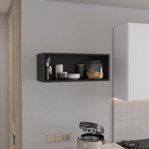 Wally 30" Wide x 12"H Wall Cabinet Black Engineered Wood Dark Wengue