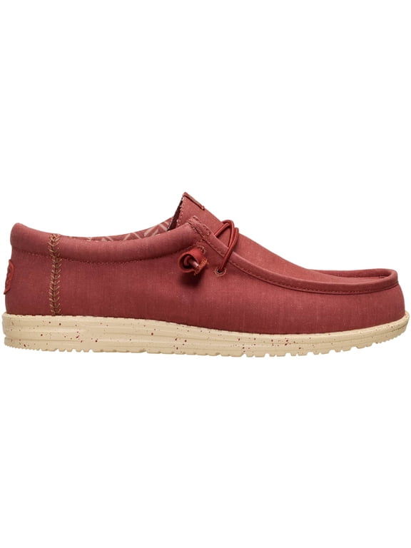 Men Wally Stretch Canvas Slip-On Moccasins Burnt Red/Boulder Tan, 10