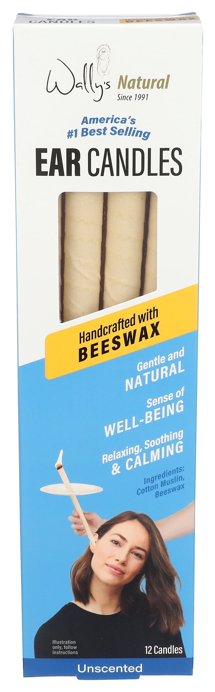 Wally's Natural Unscented Beeswax Ear Candles, 12 Pack