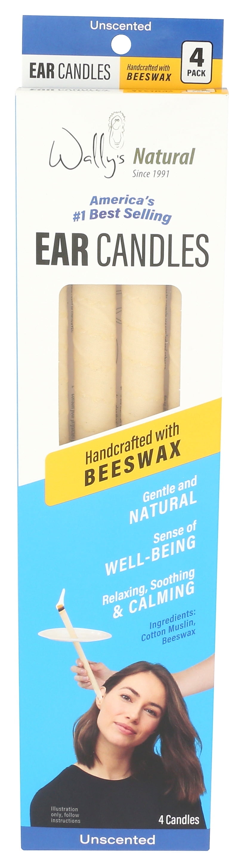 Wally's Natural Unscented Beeswax Ear Candles, 4 Pack