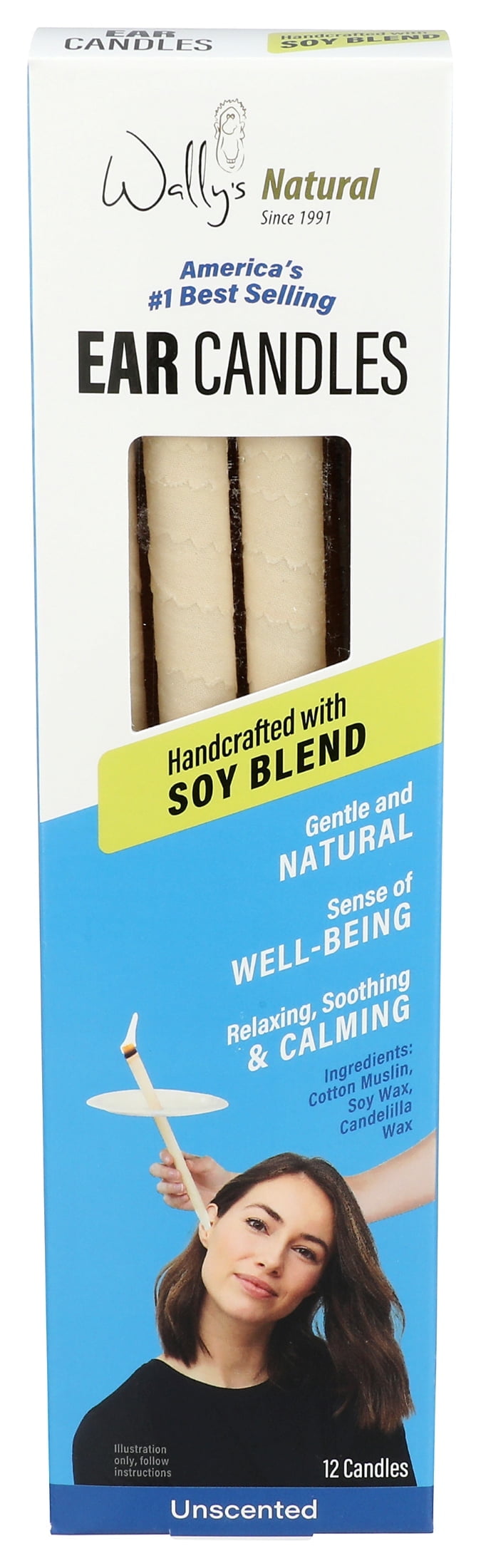 Wally's Natural Unscented Soy Wax Ear Candles, 12 Pack