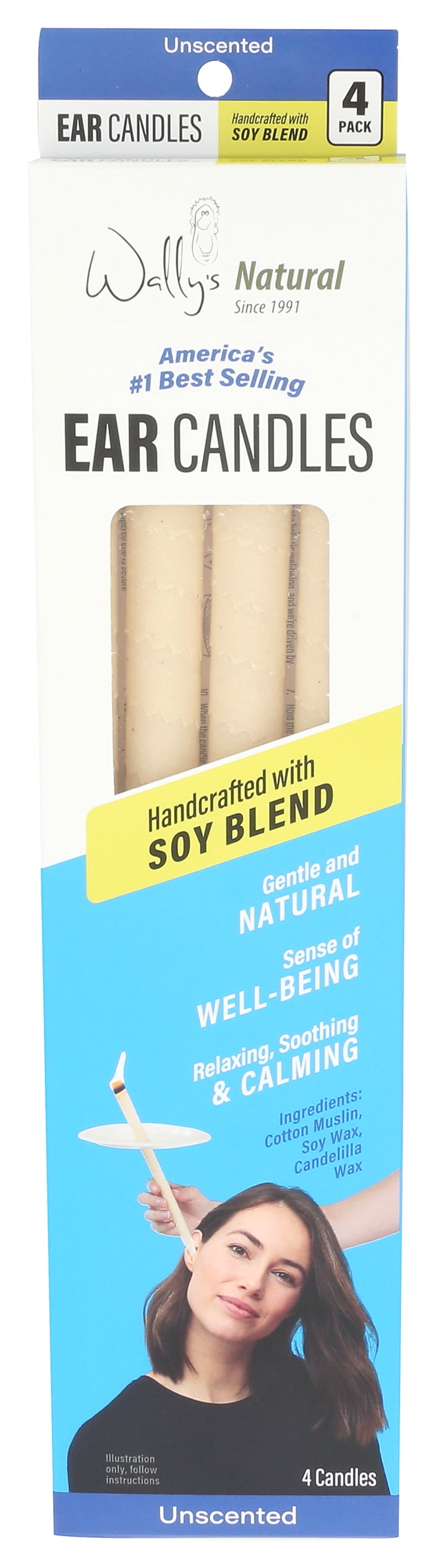 Wally's Natural Unscented Soy Wax Ear Candles, 4 Pack