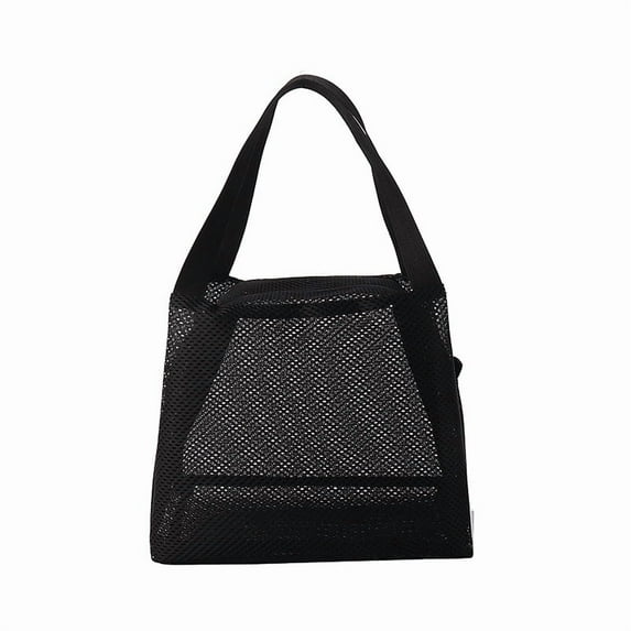 Walma!S Women's Mesh Beach Bag Foldable Beach Tote Bag Portable Large Capacity Breathable Handbag Handheld Makeup Bag, Black