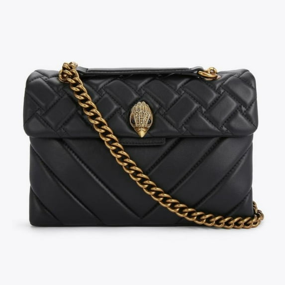 Walma90s Kurt-G London Mini Kensington Black Leather Bag Handbags Ladies Shoulder Crossbody Bag with Gold Chain