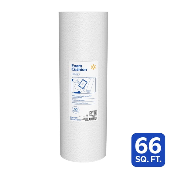 Walmart White Foam Cushion Roll, 20" x 40", Perforated for Quick Tear-Off