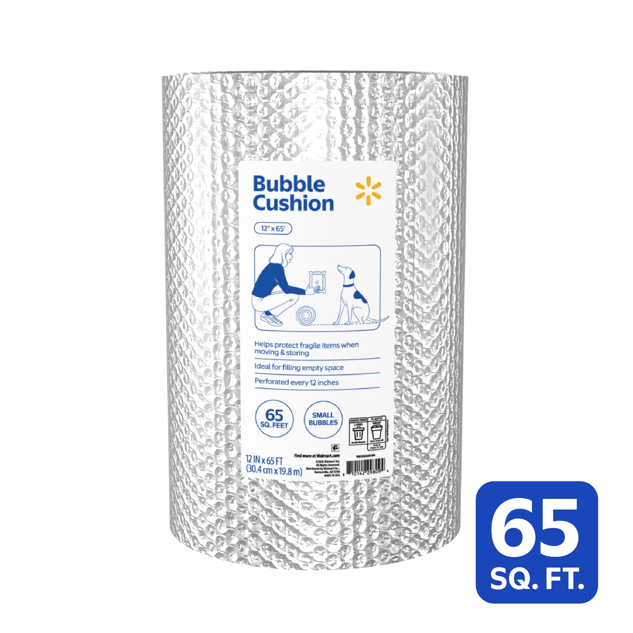Walmart Bubble Cushion Roll, Clear, 12" x 65'
