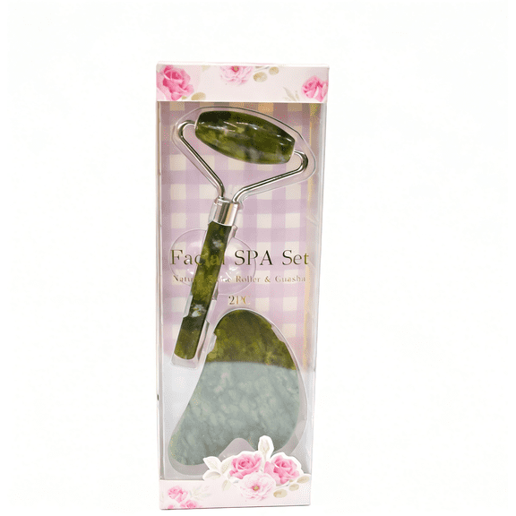 Green Face Roller and Gua Sha Set for Puffiness and Redness Reducing Skin Care Routine for all Ages