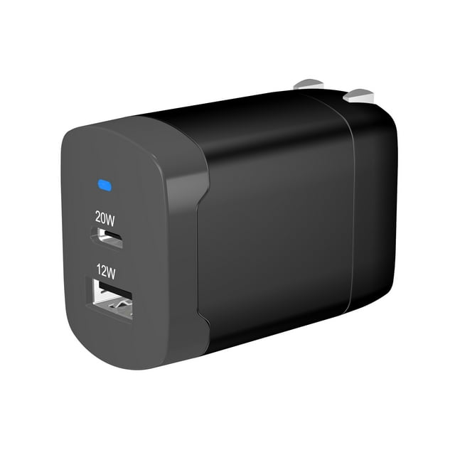 Walmart 32w PD Dual port Wall Charger, Folding Plug, Black