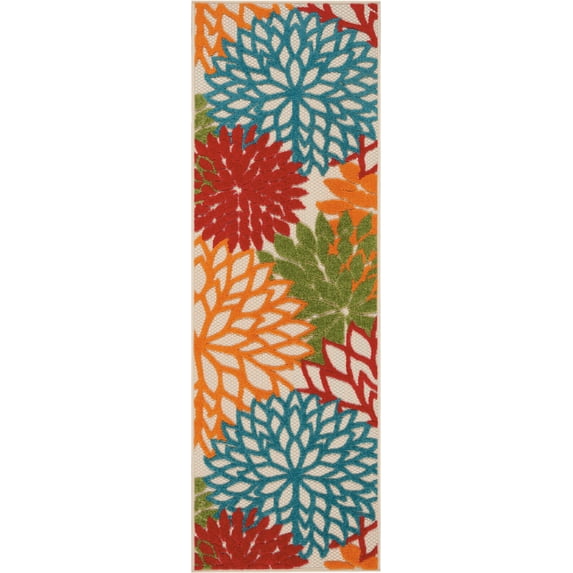 Nourison Tropical Oasis Indoor/Outdoor Modern Floral Green 2' x 6' Area Rug, (6' Runner)