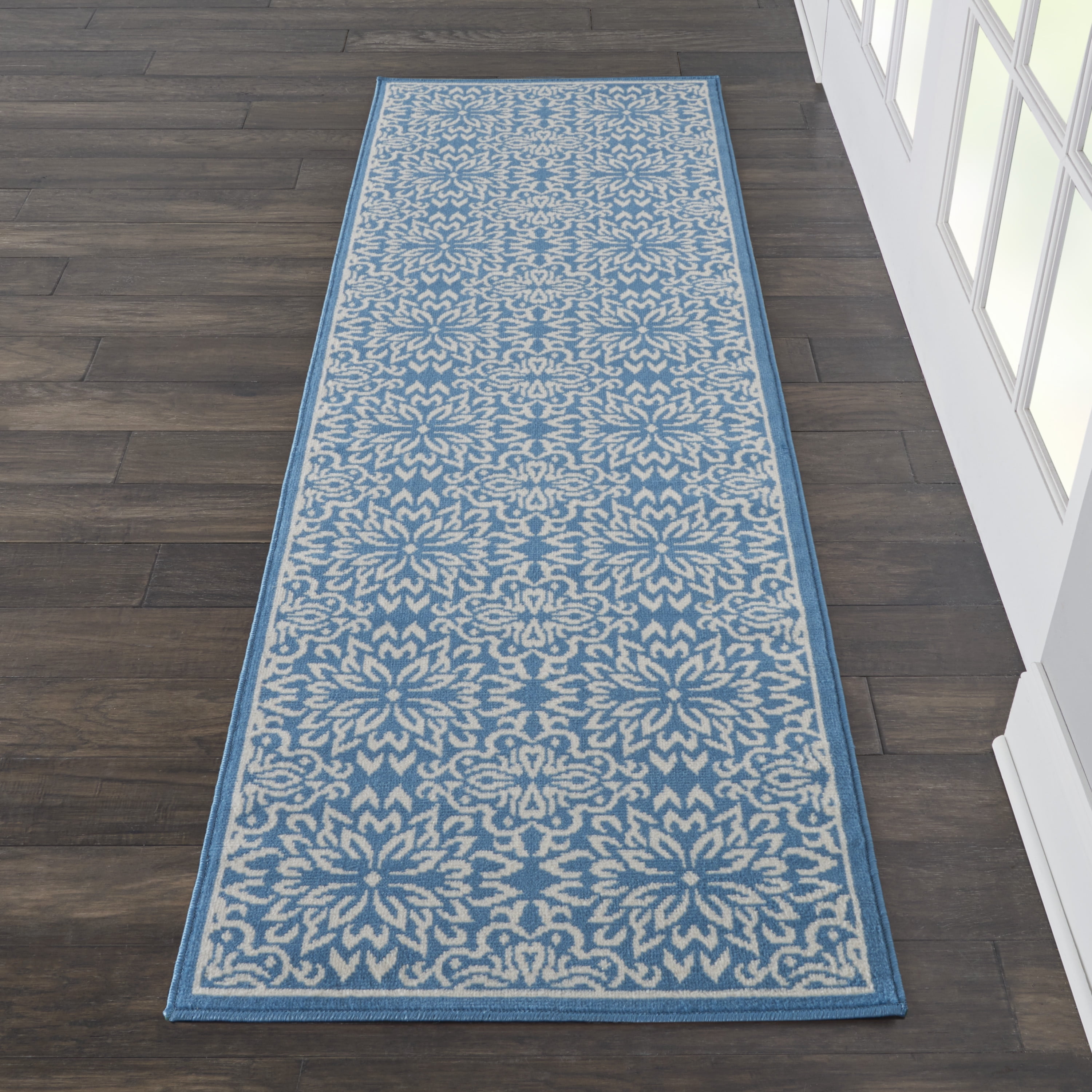 Walmart Bliss Modern Floral Ivory/Blue 2'3" x 7'3" Area Rug, (2' x 7')