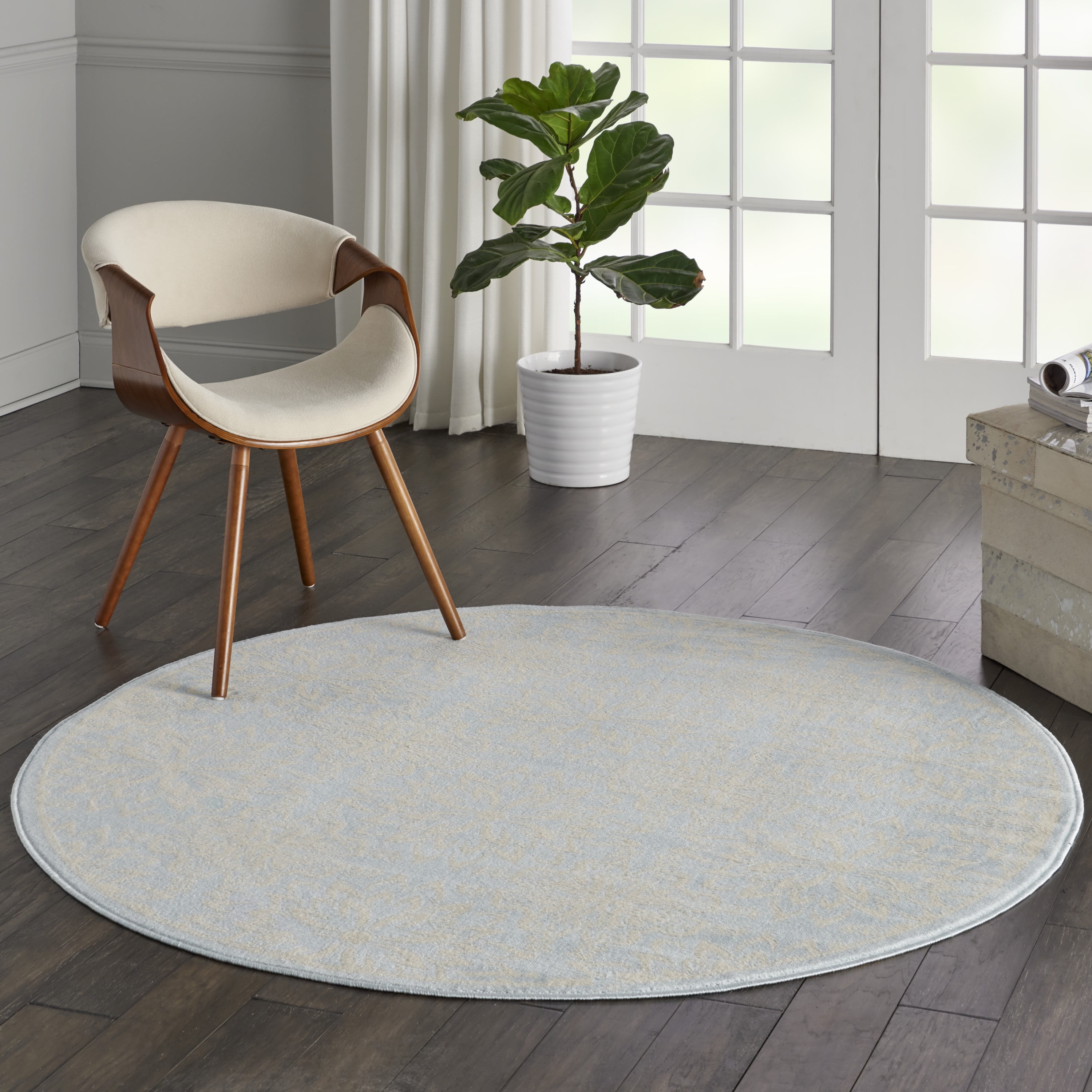 Walmart Bliss Modern Floral Ivory/Light Blue 5'3" x Round Area Rug, (5' Round)
