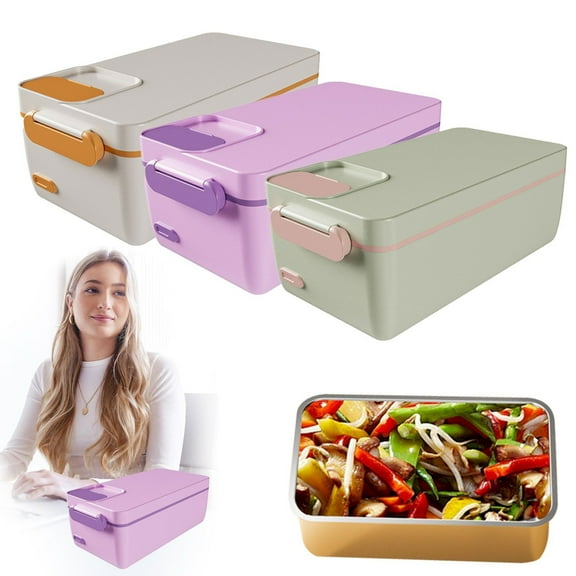 Walmart Clearance! Aminojy Electric Lunch Box Heated Food Container - 40W Portable Food Warmer with 304 Stainless Steel, 1L Capacity, Usb-C Rechargeable for Office, Travel, Camping