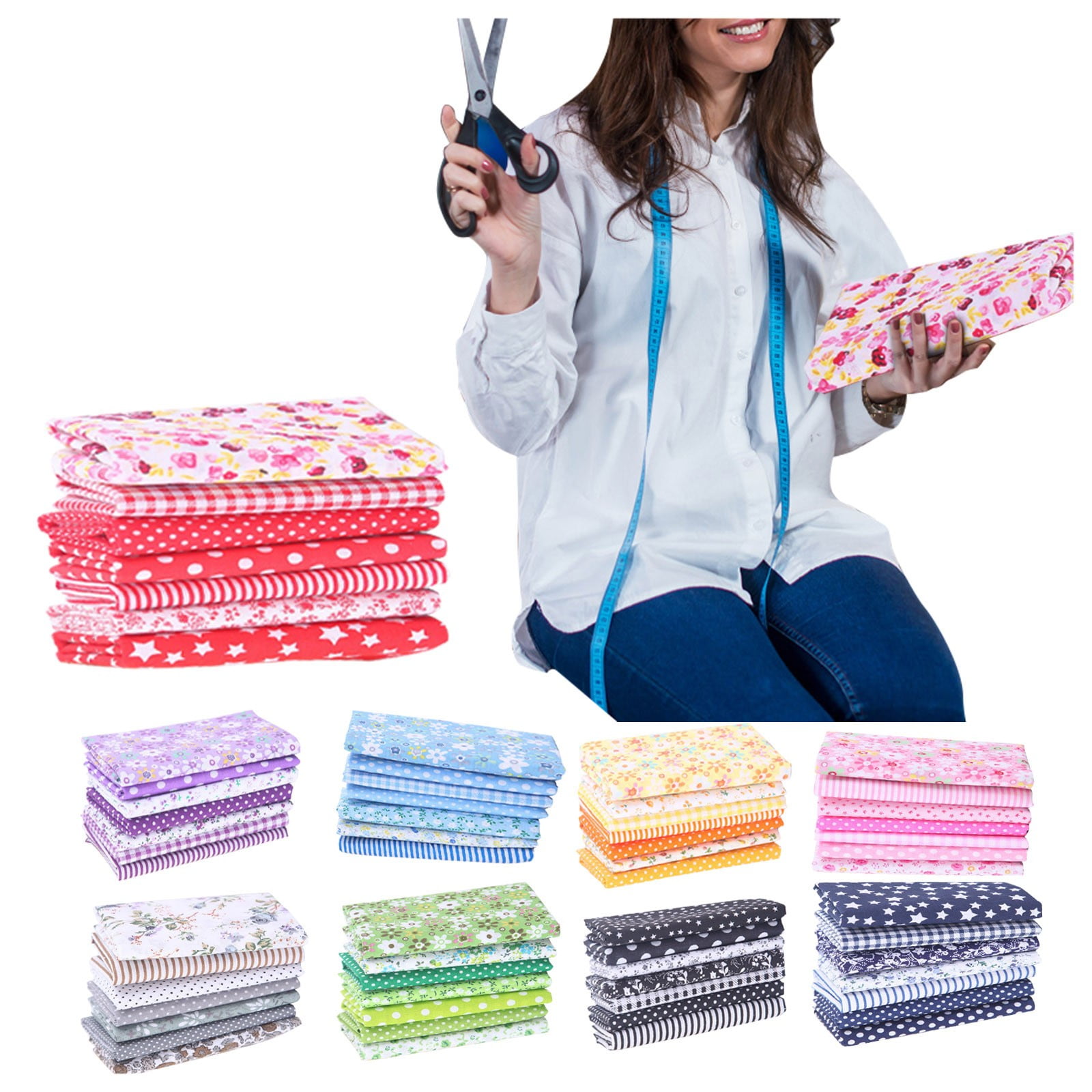 Walmart Clearance! Cotton Craft Fabric Bundle Squares, No Repeat Patchwork Quilting Fabric Bundles Layer Precut Quilt Material for Diy Craft Sewing Cloths Handmade Accessories, 19.68In*19.68In 7Pcs