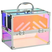 Walmart Cosmetic Train Case Cosmetics Organizer with 4 Trays for Travel, Iridescent Translucent, 6.7 in x 9.85 in x 7.9 in