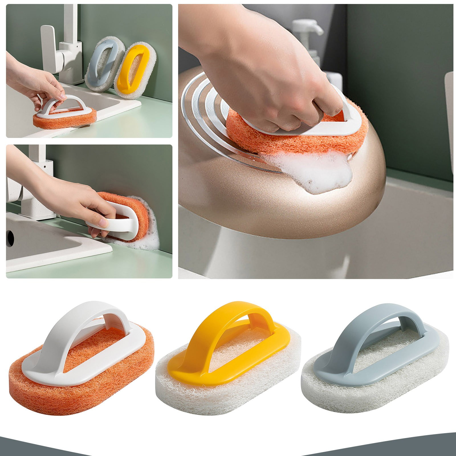 Walmart+ Deals, 1X Sponge Sponge Kitchen Pot Brush with Handle Reusable