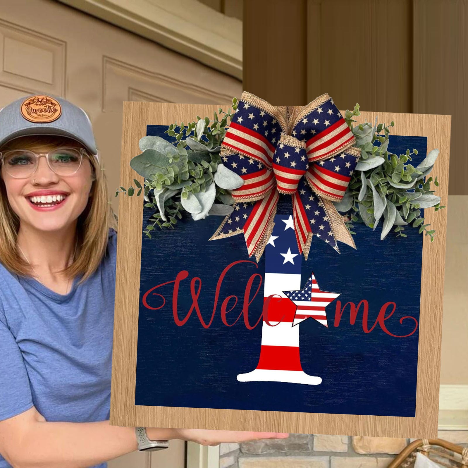 Walmart Deals Hangs,2024 Patriotic Independence Day Wreath Hand Crafted