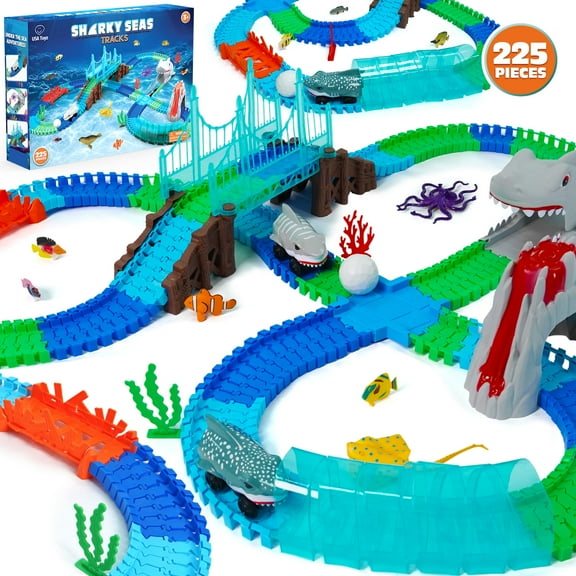 USA Toyz Shark Car Seas Tracks Playset 225 Pieces, Underwater Themed STEM Toys for Boys & Girls