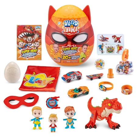 Walmart Exclusive Vlad & Niki Superhero Surprise Egg (Red) with Glow In The Dark Dinosaur, Novelty & Gag Toys