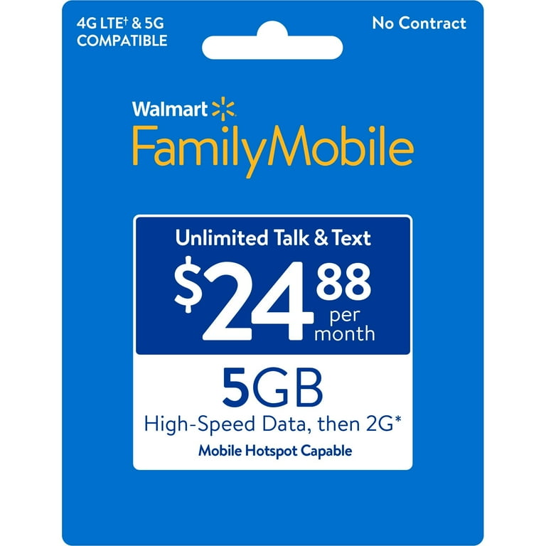 Walmart Family Mobile $24.88 Unlimited Talk &amp; Text Monthly Prepaid 