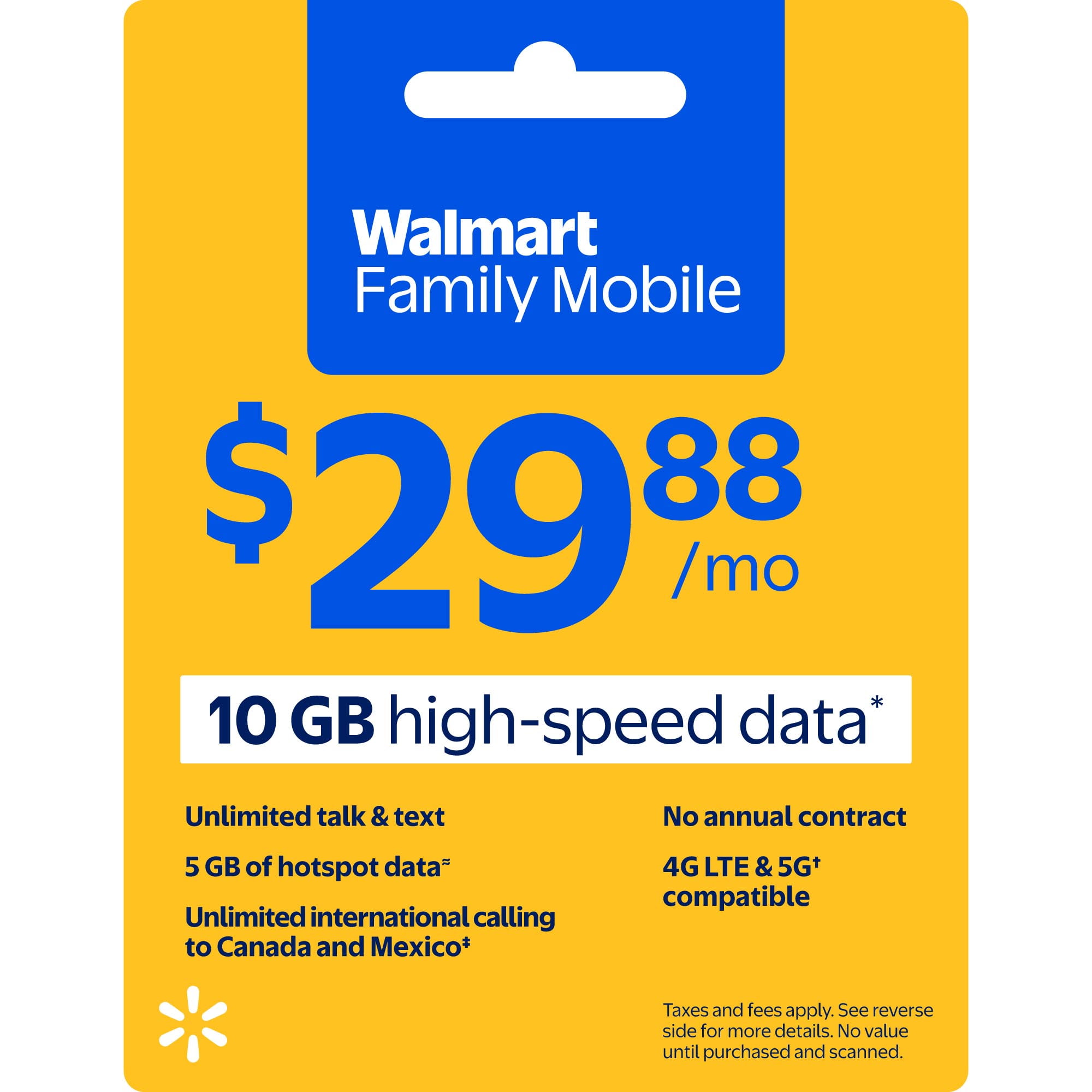 Walmart Family Mobile Unlimited Talk & Text Monthly Prepaid Plan (10GB at High Speed, then 2G*) Direct Top Up