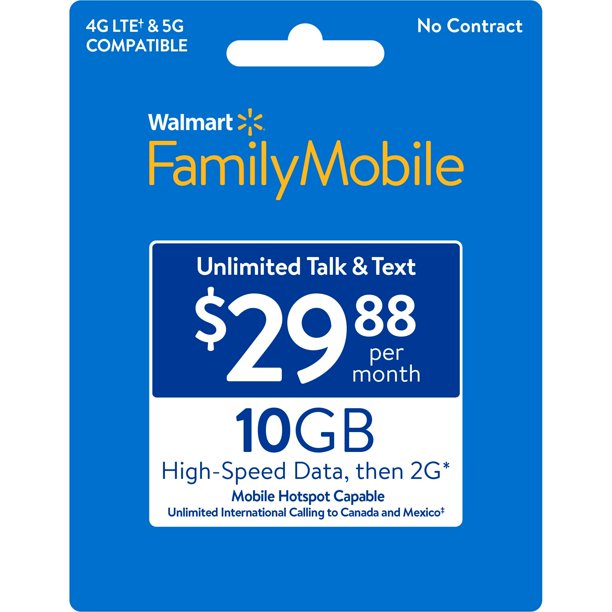 Walmart Family Mobile 29.88 Unlimited Talk & Text Monthly Prepaid Plan