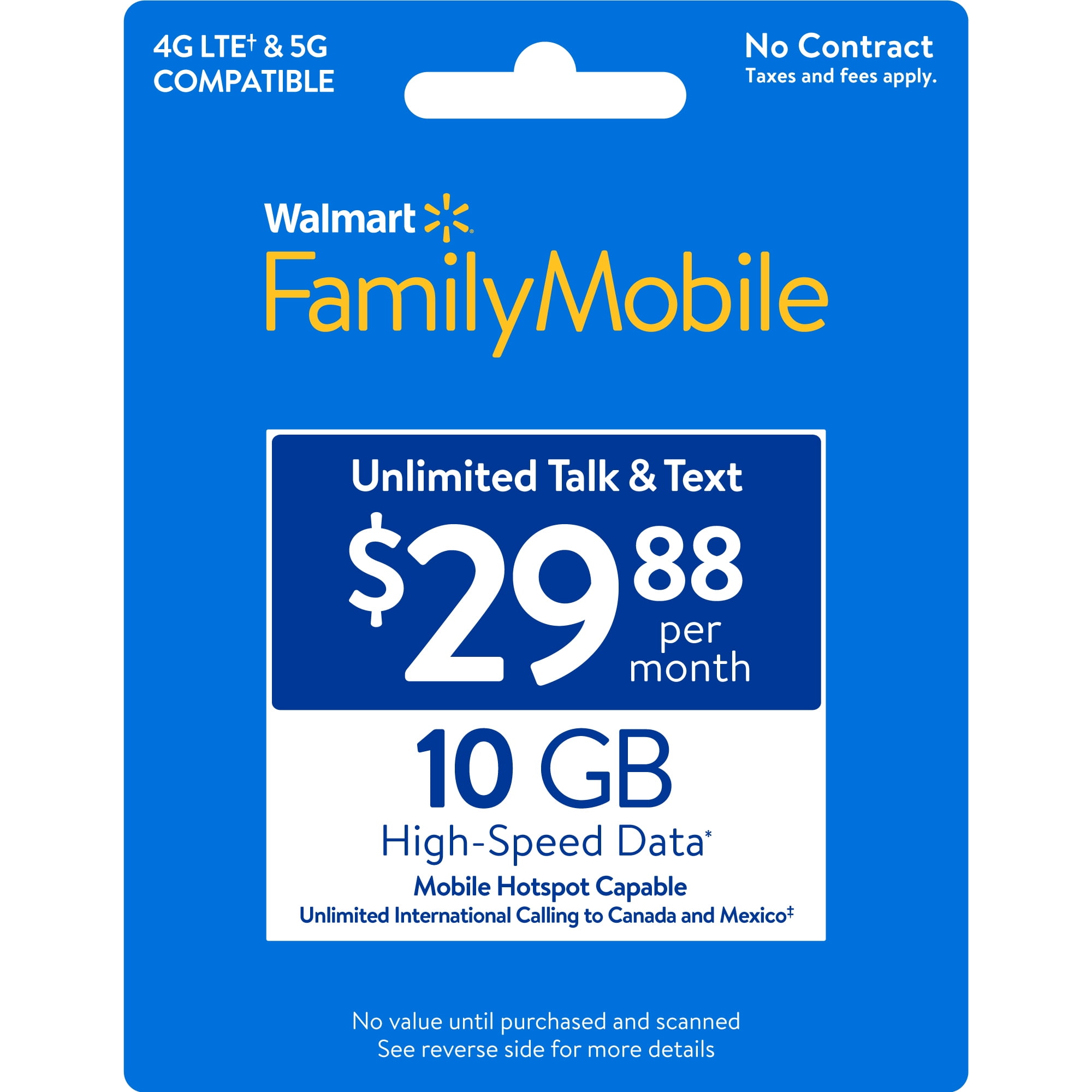 Walmart Family Mobile $29.88 Unlimited Talk & Text Monthly Prepaid Plan (10GB at High Speed, then 2G*) e-PIN Top Up (Email Delivery)