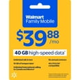 thumbnail image 1 of Walmart Family Mobile Unlimited Talk & Text Monthly Prepaid Plan (40GB at High Speed, then 2G) with 10GB Mobile Hotspot Direct Top Up, 1 of 2