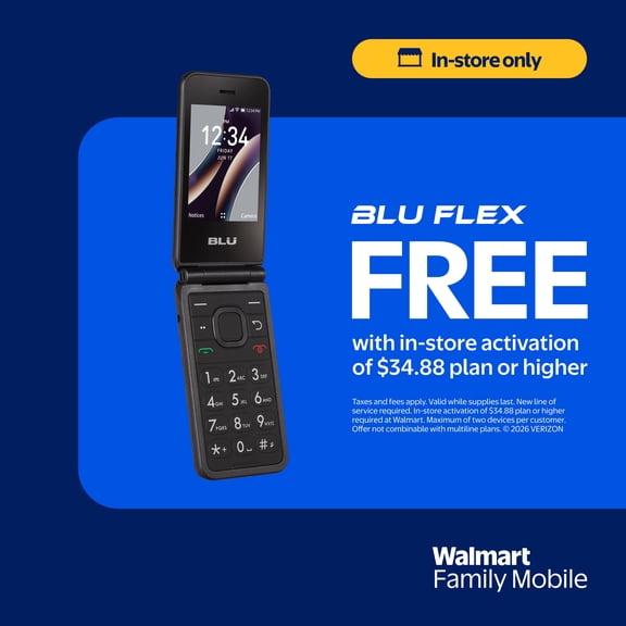 Walmart Family Mobile BLU Flex Flip Phone, 8GB, 4G, Black - Prepaid Feature Phone [Locked to Walmart Famliy Mobile]