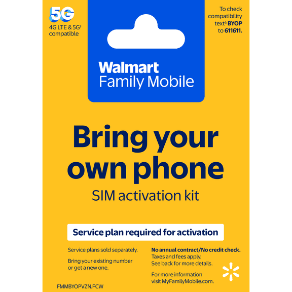 Walmart Family Mobile Bring Your Own Phone Mini Sim Kit (No Airtime) - Prepaid Smartphone