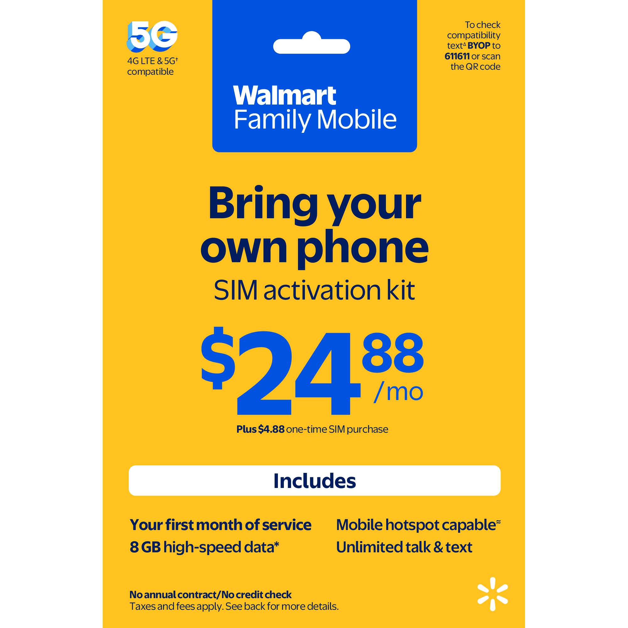 Walmart Family Mobile Bring Your Own Phone Sim Kit, $24.88 Airtime Included - Prepaid Smartphone