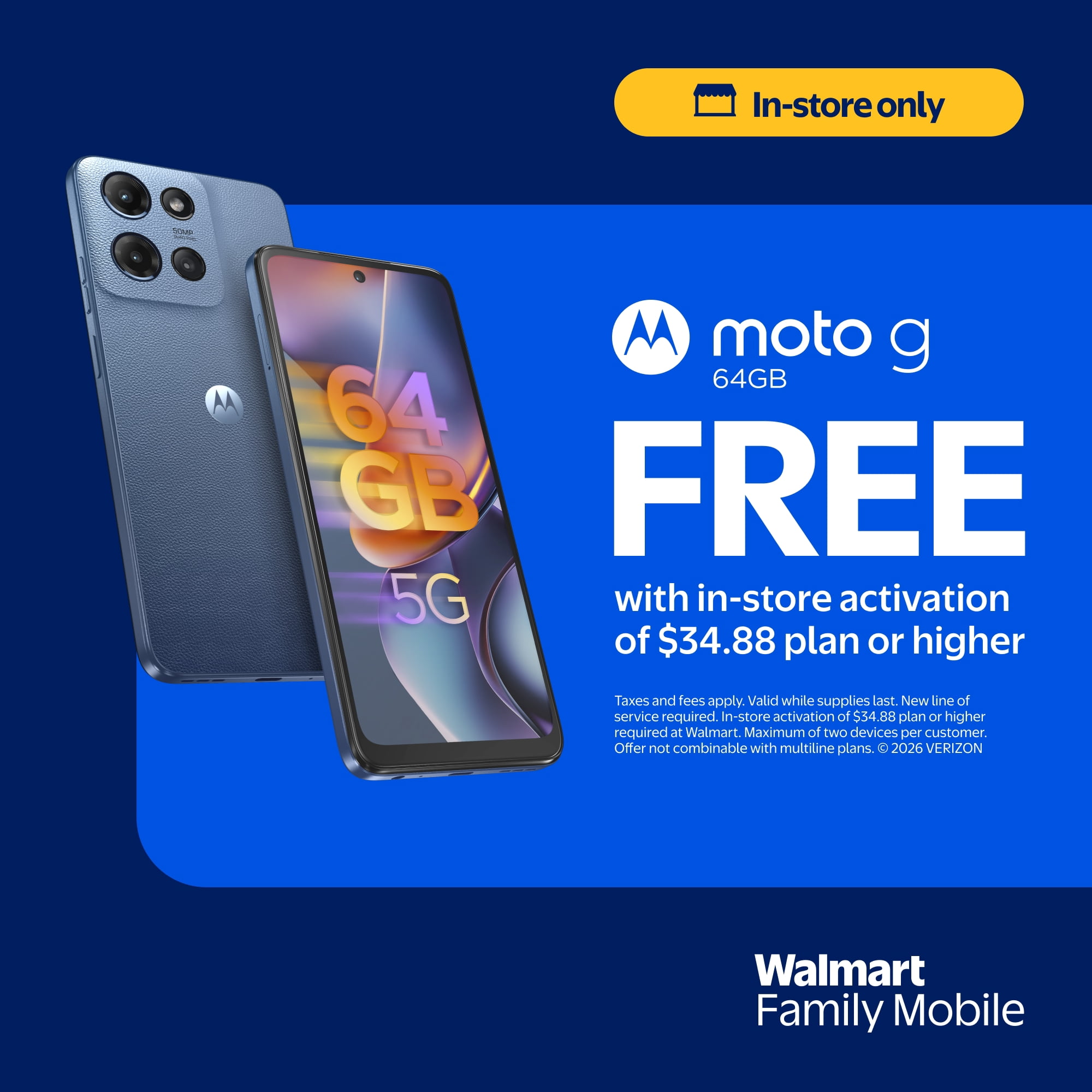 Walmart Family Mobile Motorola moto g 2025, 5G, 64GB,Blue