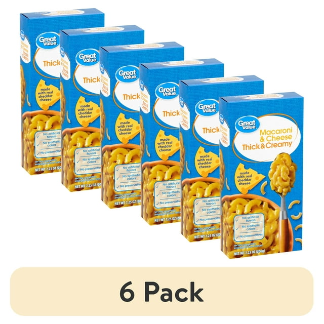 (6 pack) Walmart Great Value Thick & Creamy Macaroni & Cheese, 7.25 oz