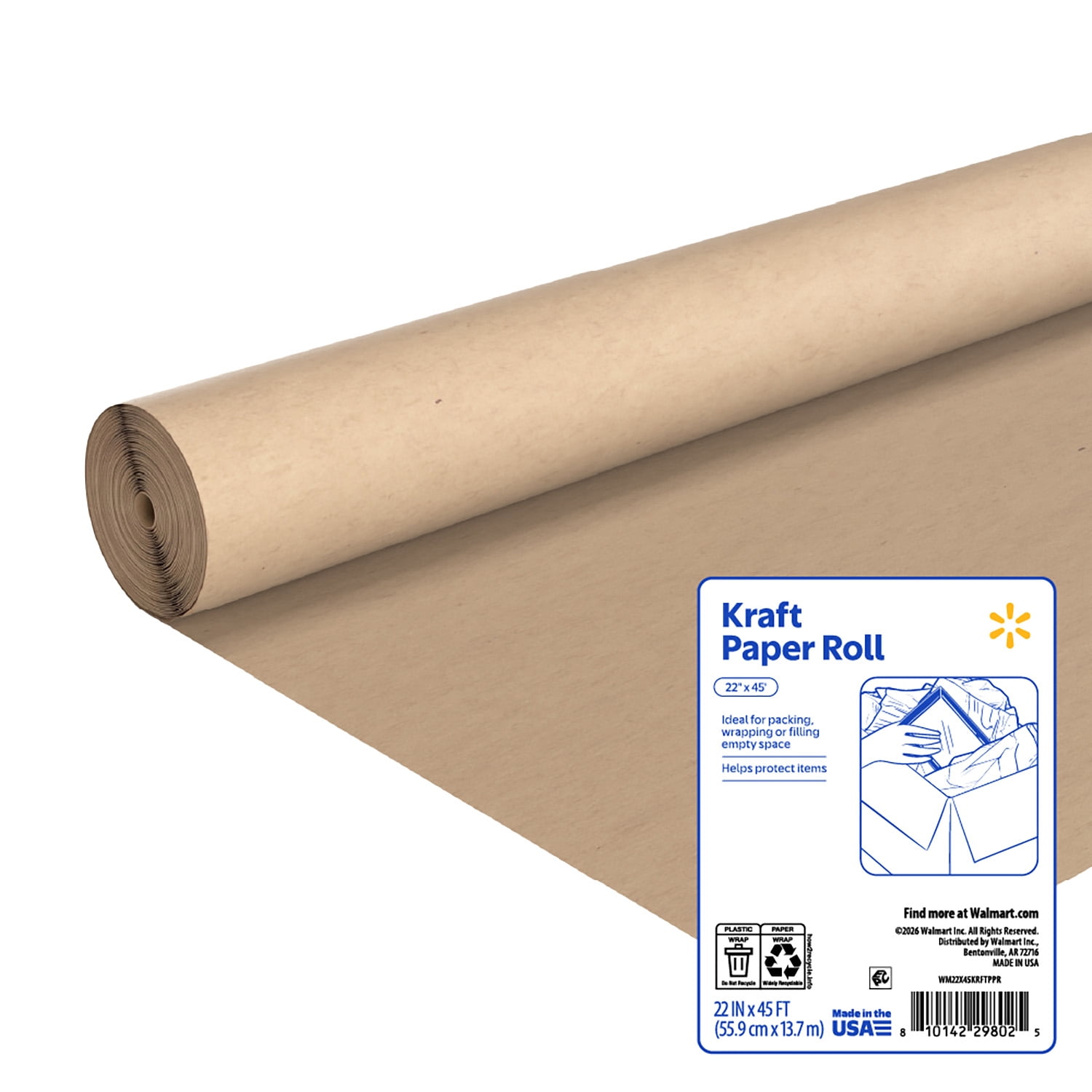 Walmart Kraft Paper Roll, Brown, 22" x 45'