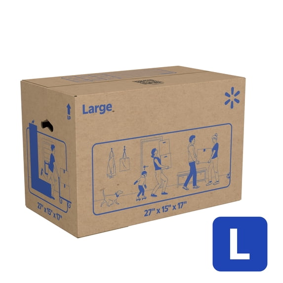 Walmart Large Moving Box, Kraft, 27 in L x 15 in W x 17 in H