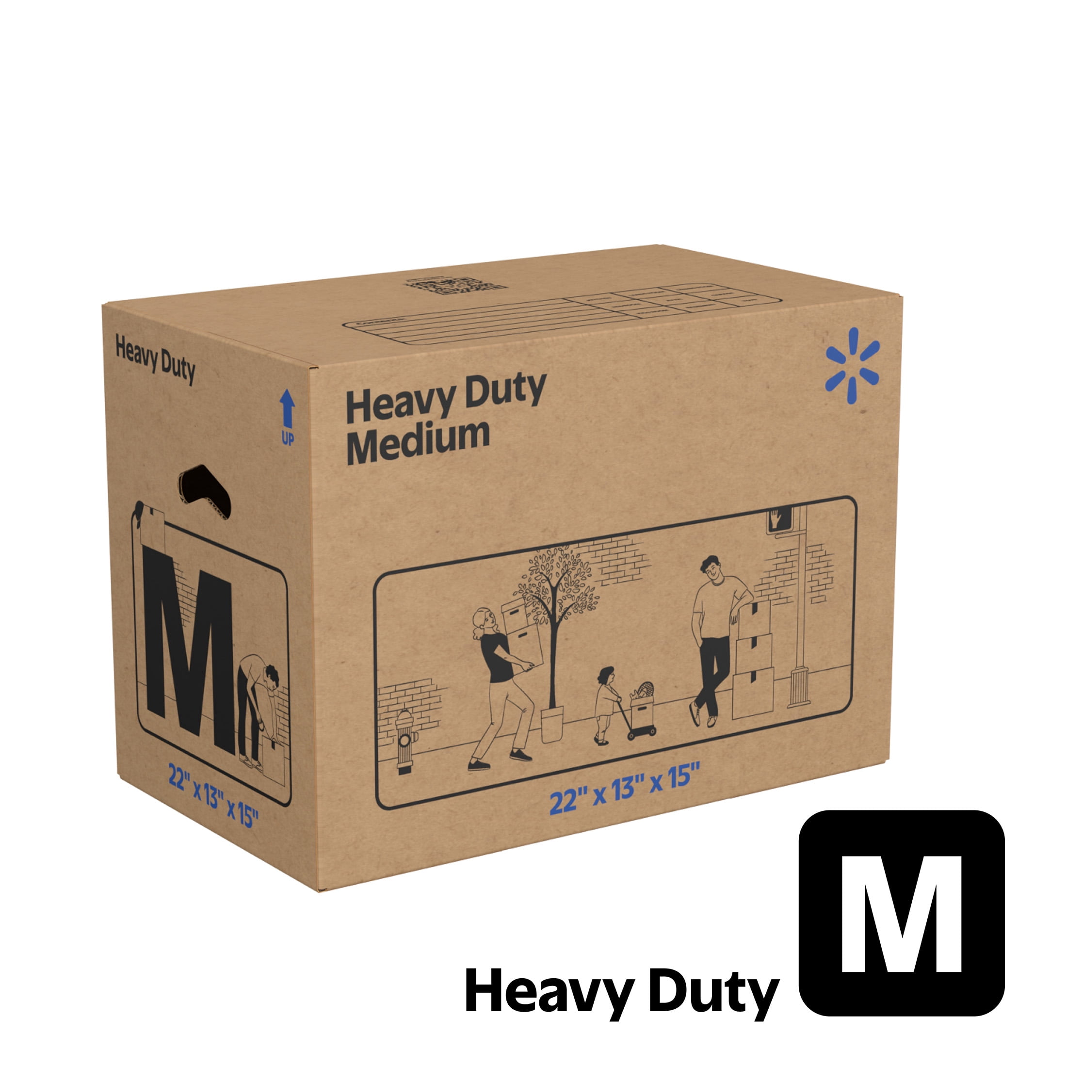 Walmart Medium Heavy Duty Moving Box, Kraft, 22"L x 13"W x 15"H