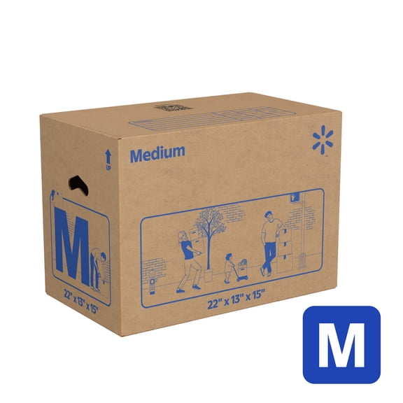 Walmart Medium Moving Box, Kraft, 1 Box, 22 in L x 13 in W x 15 in H