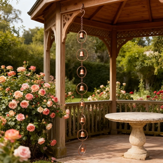 Outdoor Garden Rain Chain | Wrought Iron Wind Chime & Water Guide | 126cm Gold Rain Chain for Patio, Terrace, Yard | Rust-Resistant, Weatherproof, Easy Install