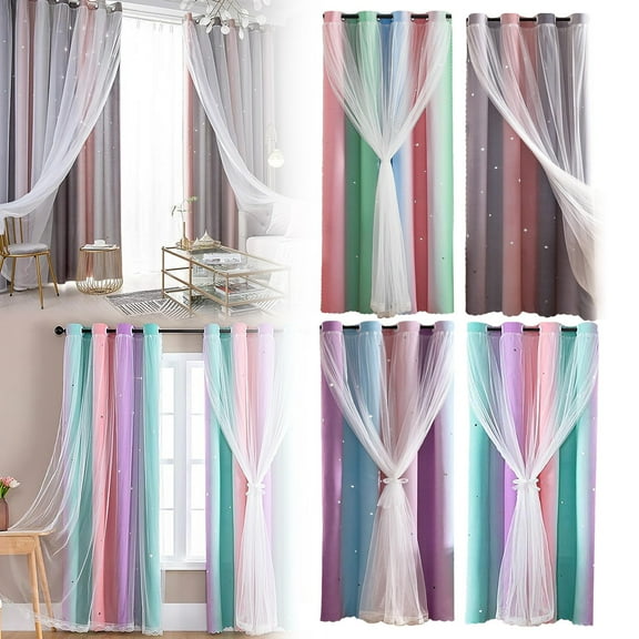 Walmart Outlet! Rainbow Window Curtain Girl Kids Bedroom Nursery Ombre Stripe Colorful Gradient Color, Length Sheer Curtain Pink Purple Ombre Curtains Rod Pocket Drapes Clearance Sales
