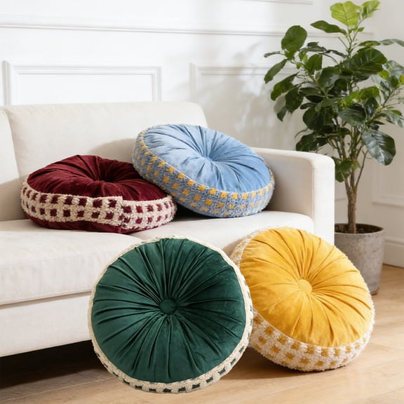 Walmart Pillow & Cushion | Round Thickened Seat Cushion for Sofa Bed Living Room Decor | Polyester | 46x46x15cm | Yellow, Blue, Green, Wine